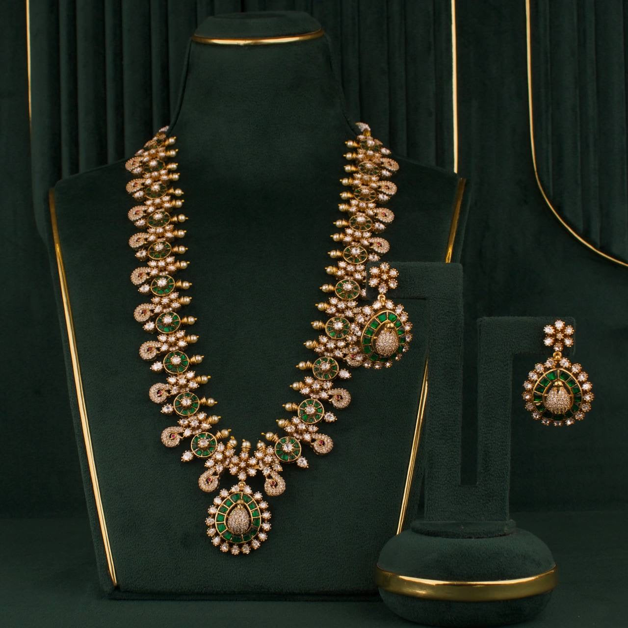 Dazzling Fusion Kundan x Polki Long Necklace With Matching Earrings