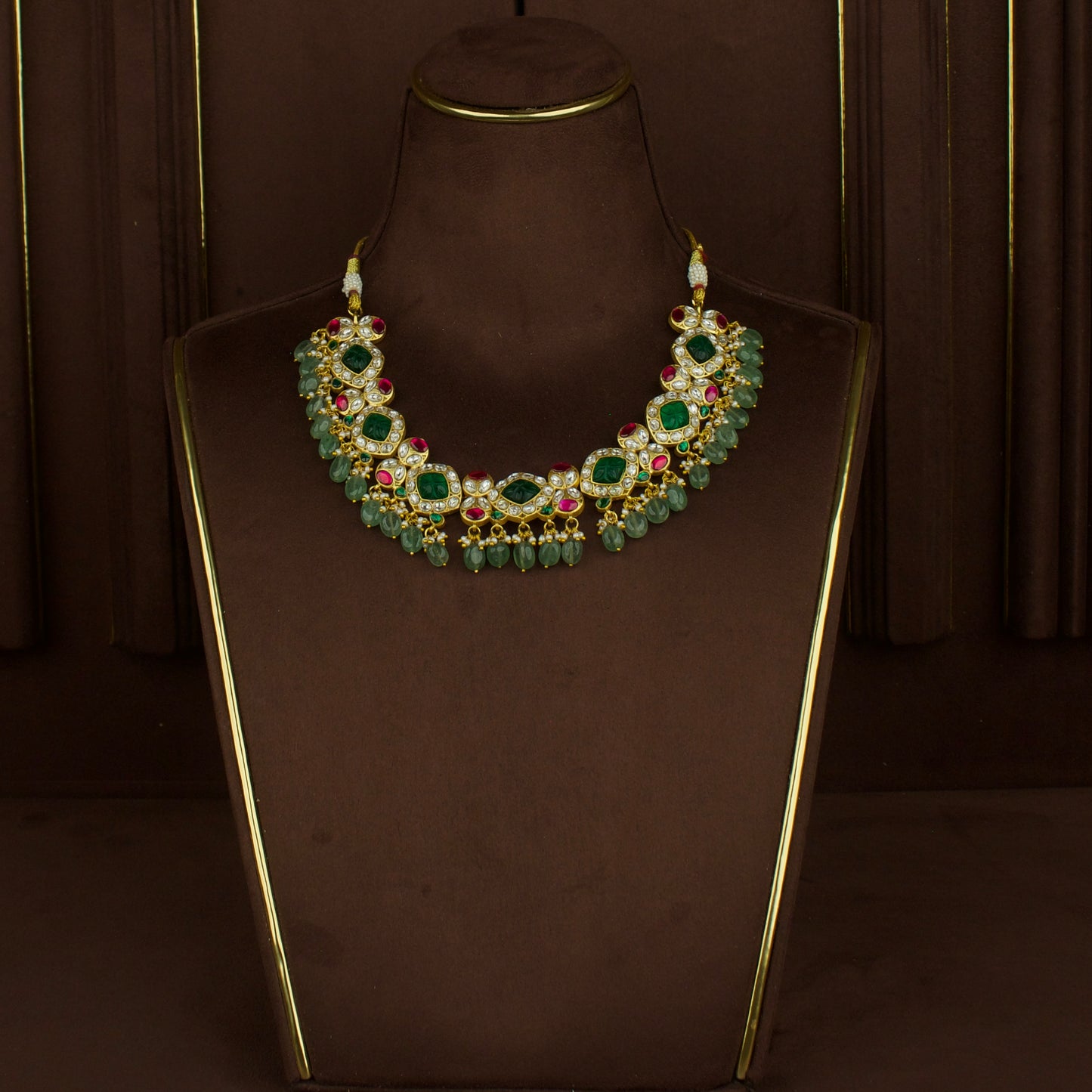 Majestic Jadau Kundan Necklace with Emerald and Ruby Accents