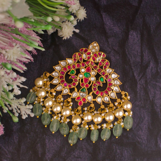 Multi Colour Jadau Kundan Stoned Pendant With Detachable Hook