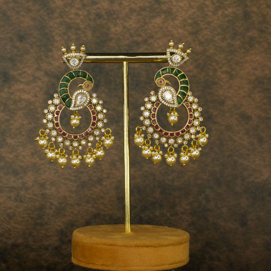 Peacock design Fusion Victorian Chanbdali Earrings with High Quality Victorian Finish . This product belongs to Victorian Jewellery Category