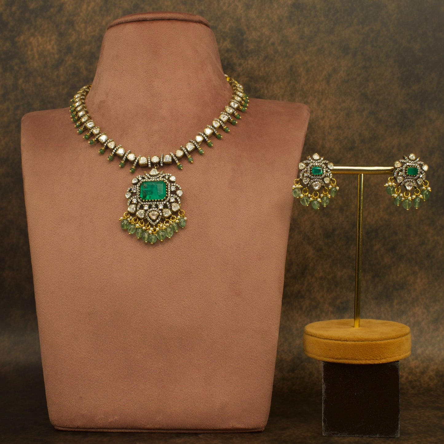 Victorian Polki Delight Necklace Set with High quality Victorian finish 