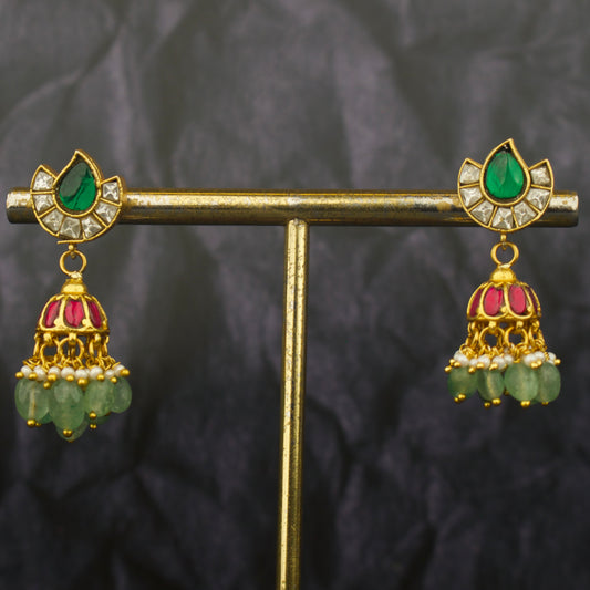 Exquisite Jadau Kundan Chand Studded Jhumka Earrings