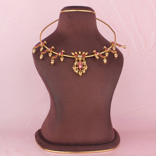 Minimal Jadau Kundan Kanti Necklace With Pearl Hangings