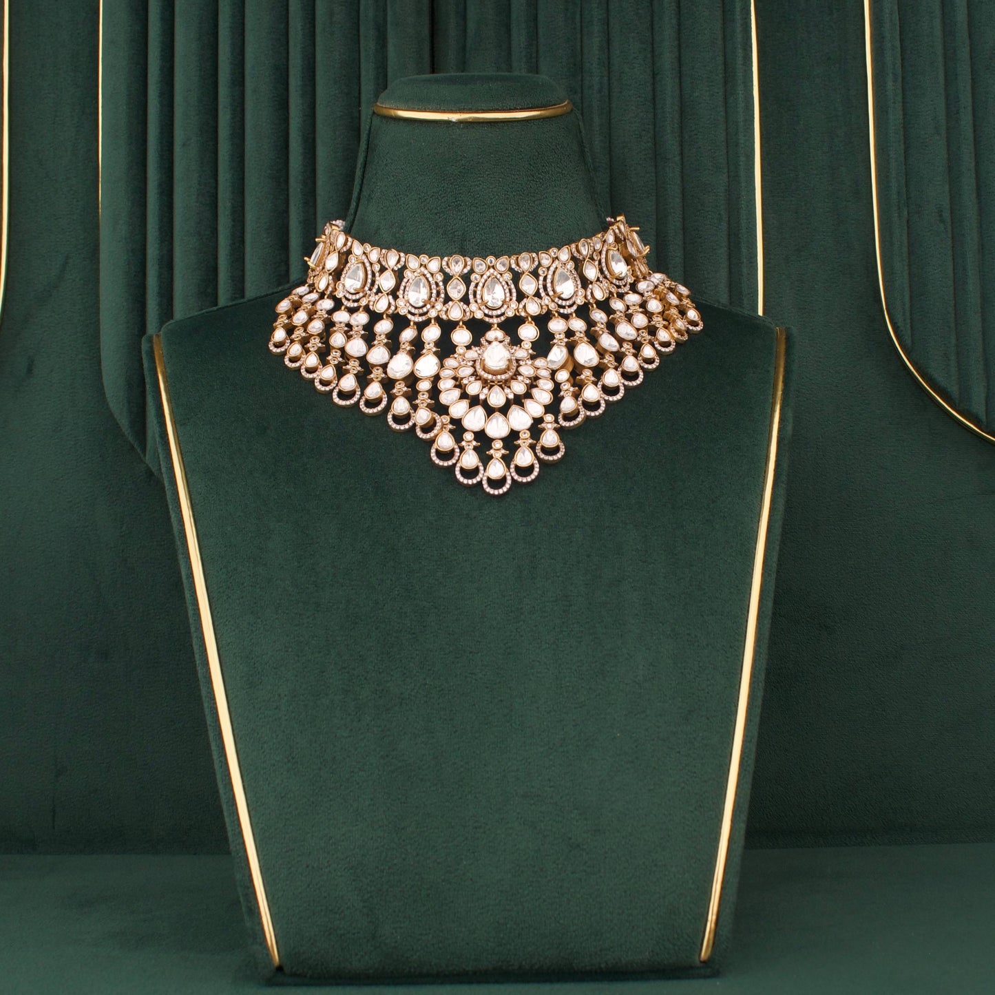 Victorian Polki Necklace Set with Layered Drops
