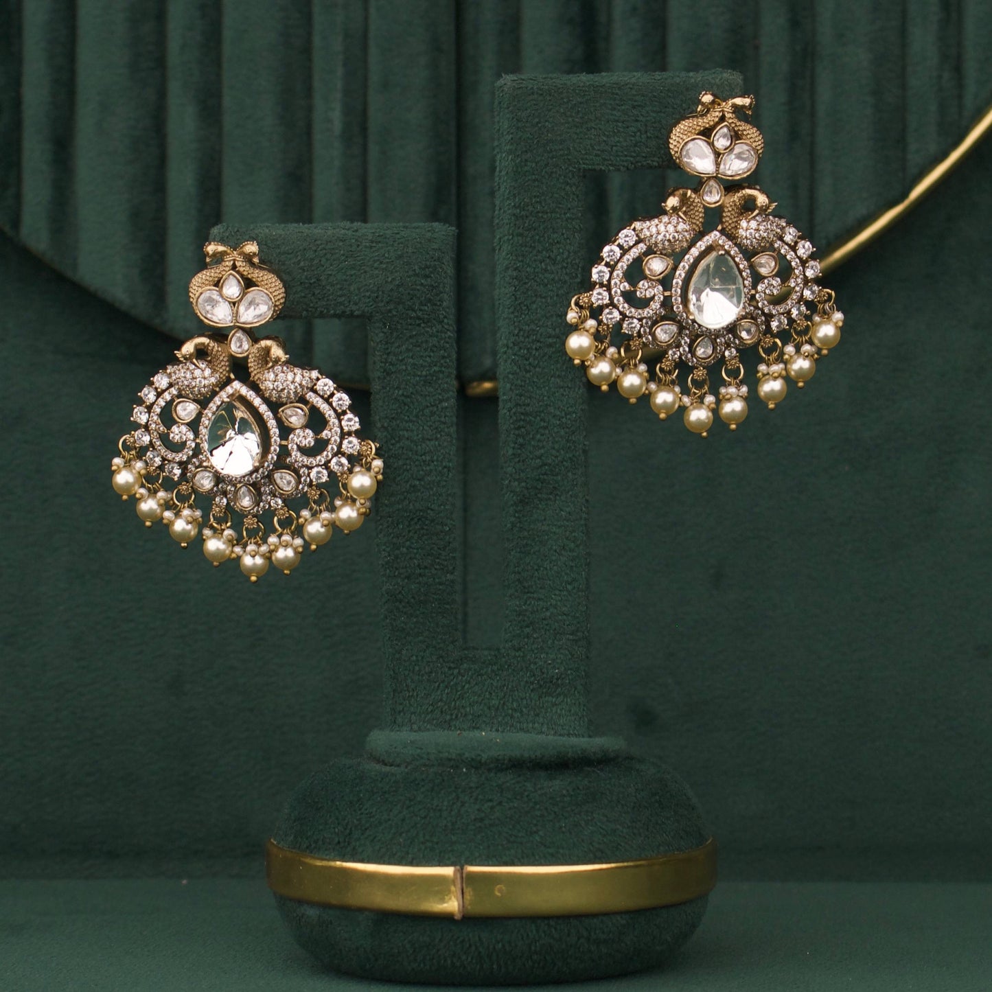 Designer Triple Layer Victorian Polki Necklace With Earrings