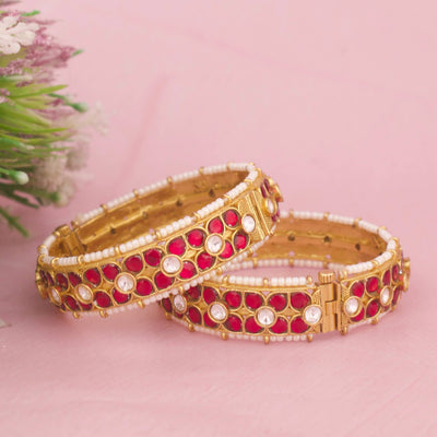 Gold Style Jadau Kundan Floral Bangles