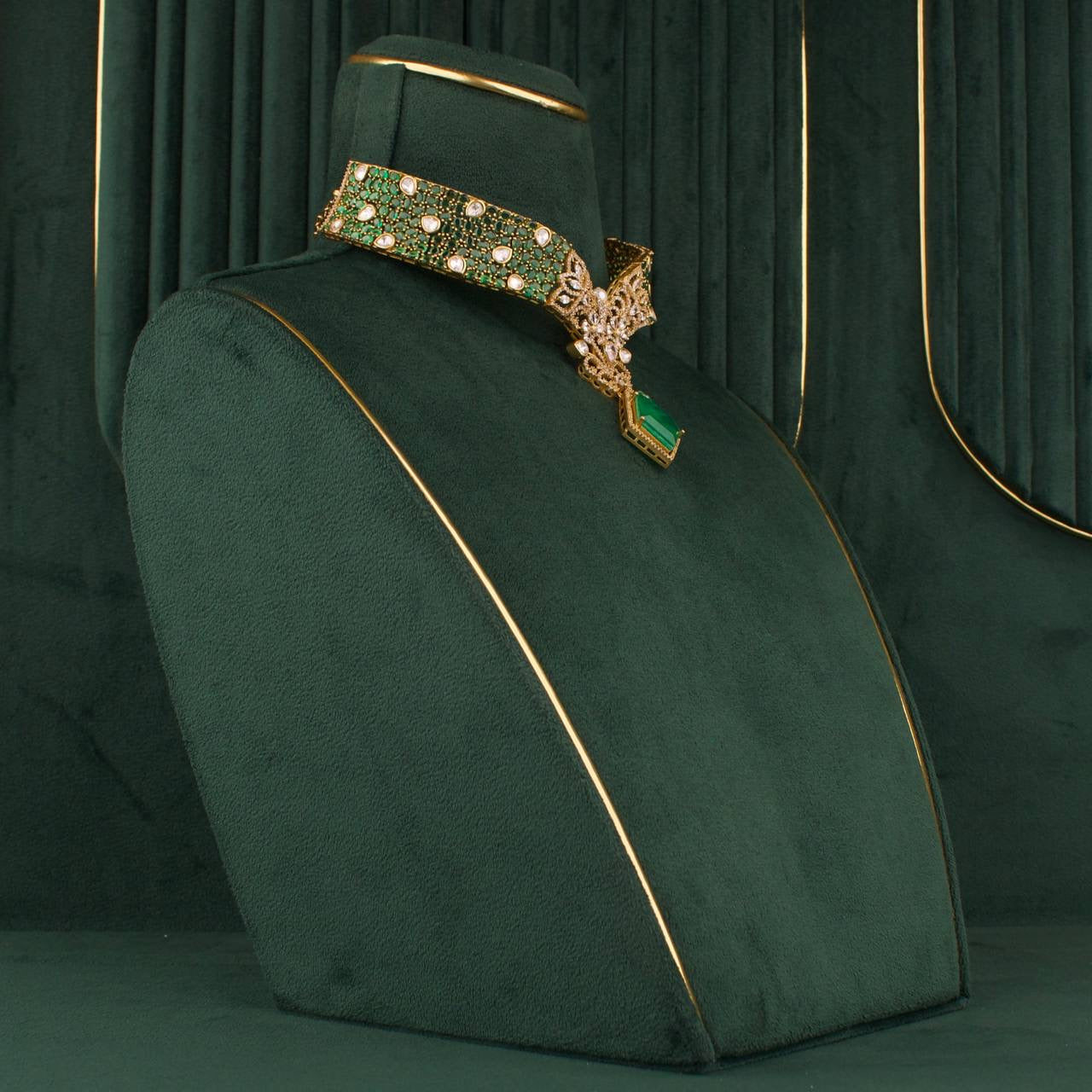 Designer Victorian Polki Choker Set With Matching Earrings