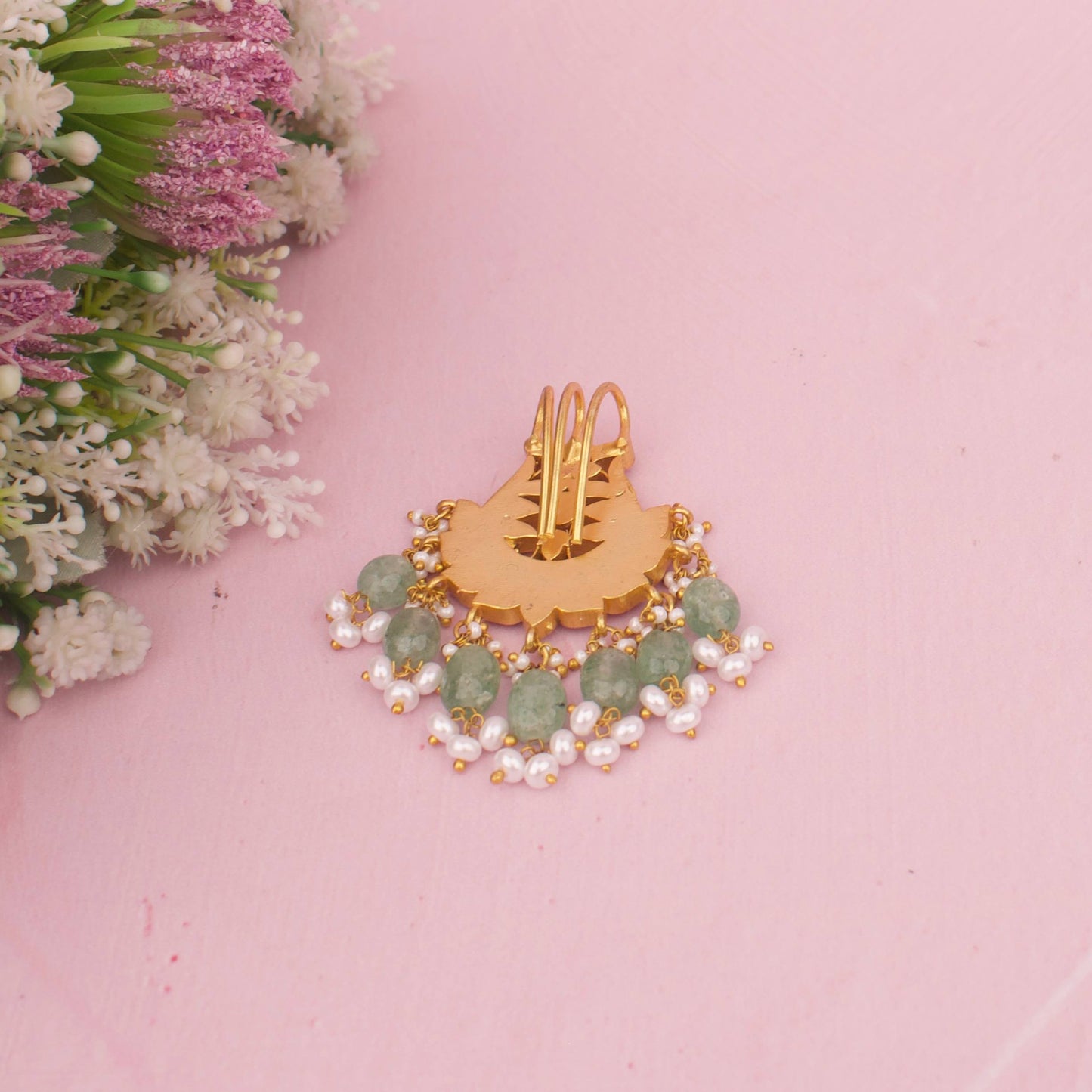 Impressive Design Jadau Kundan Hairpin  with Green Beads