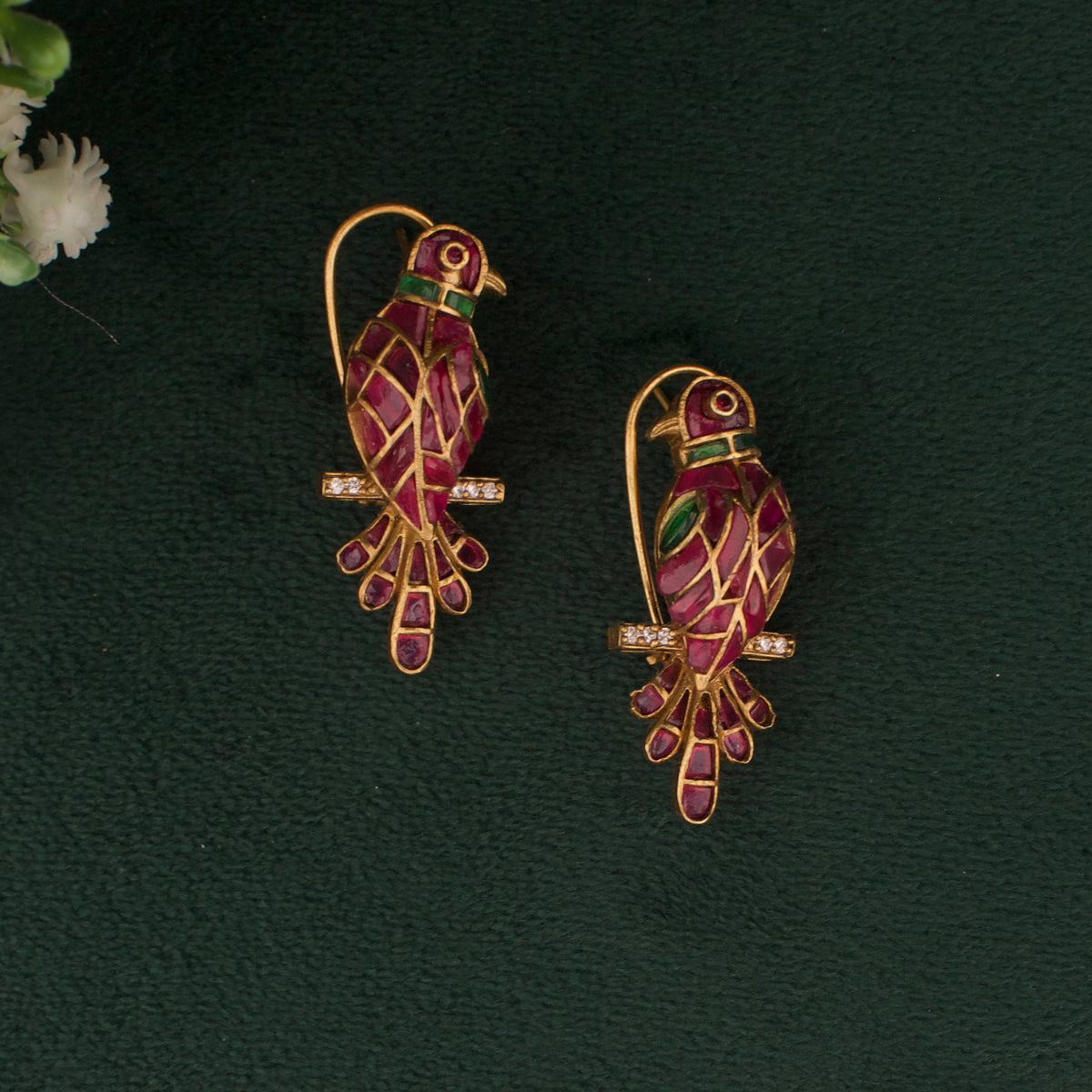 Victorian Polki Bird Pendant Set With Matching Earrings