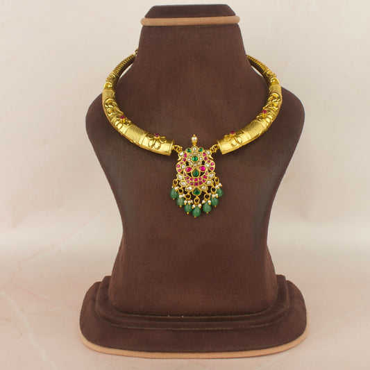 Peacock Jadau Kundan Locket With Floral Kanti Necklace