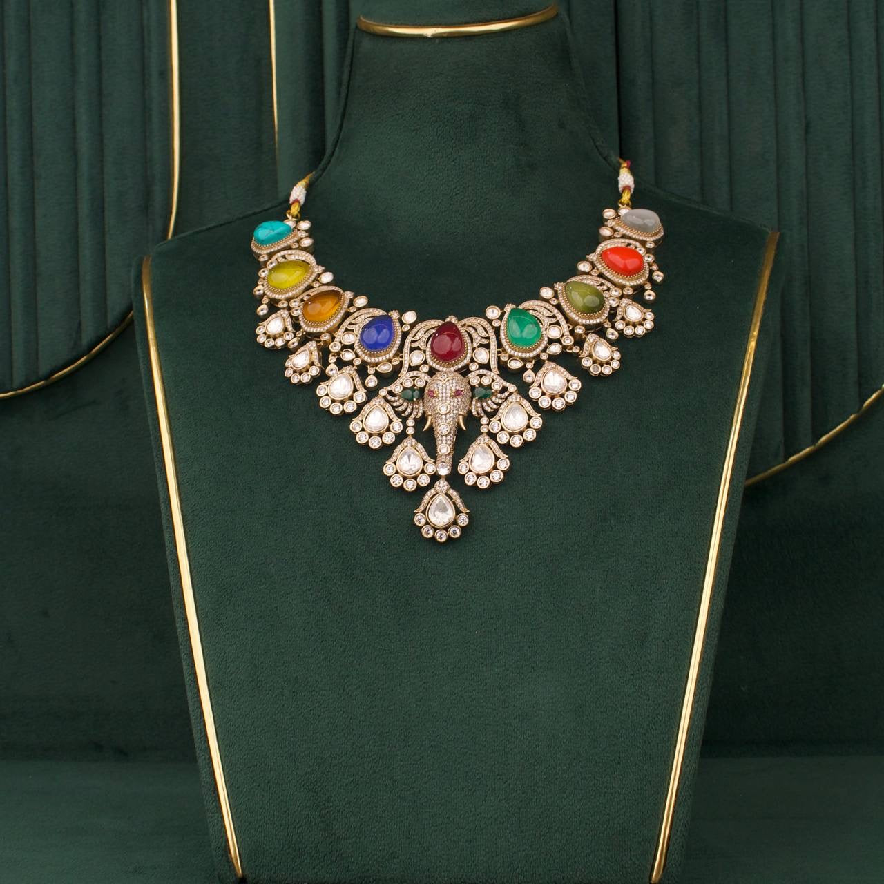 Bridal Victorian Polki Necklace Set With Matching Earrings