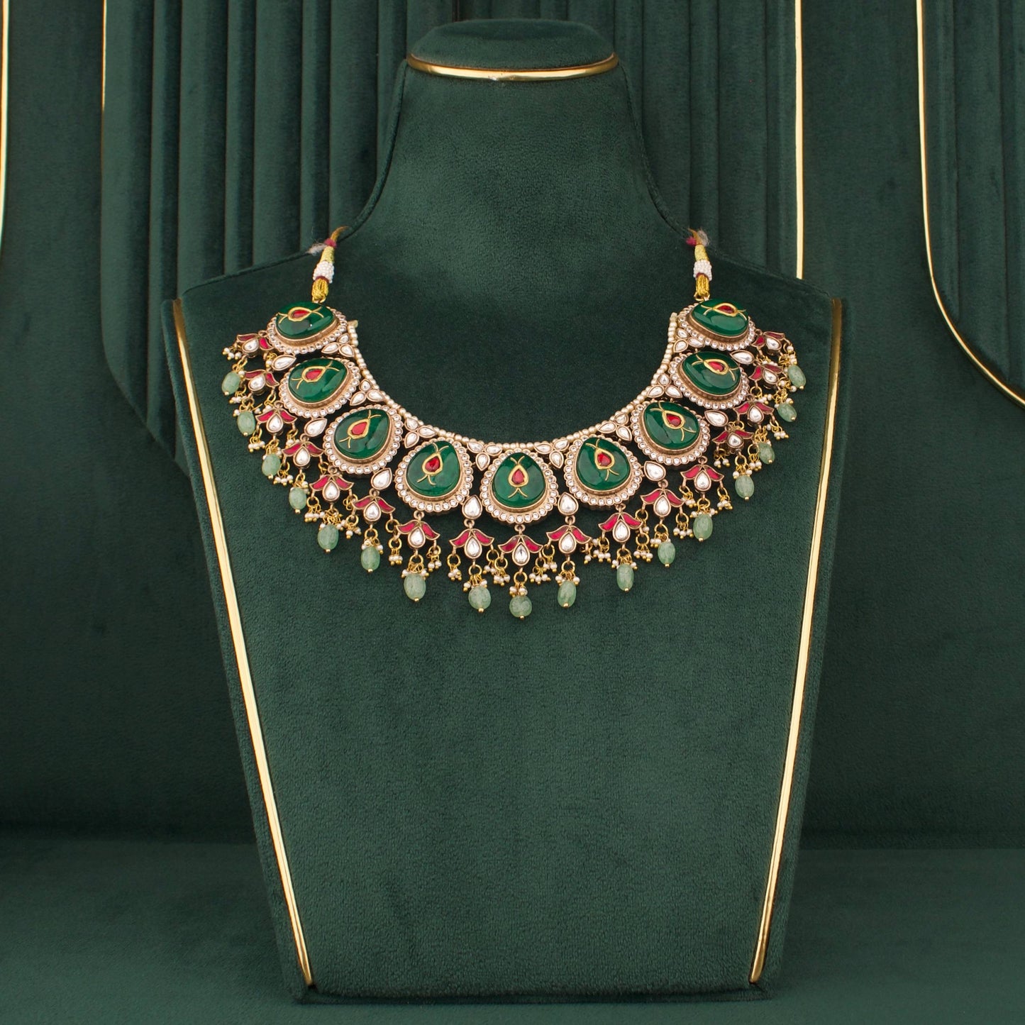Grand Fusion Kundan & Polki Victorian Necklace with Matching Earrings
