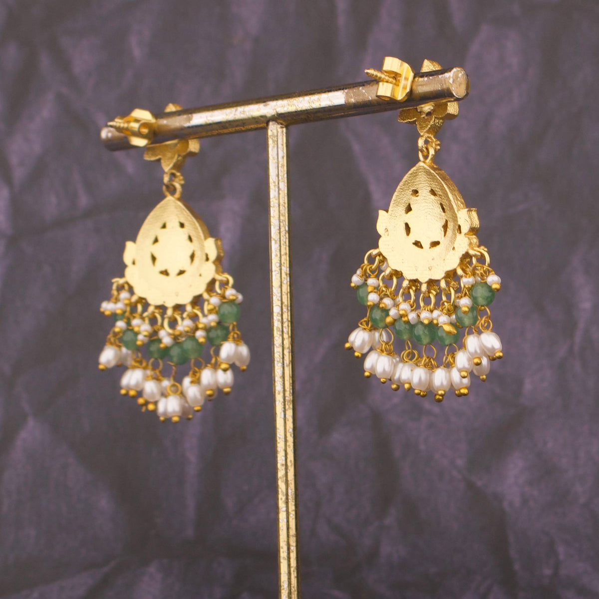 Unique Jadau Kundan Chandbali Earrings With Ricepearl Drops