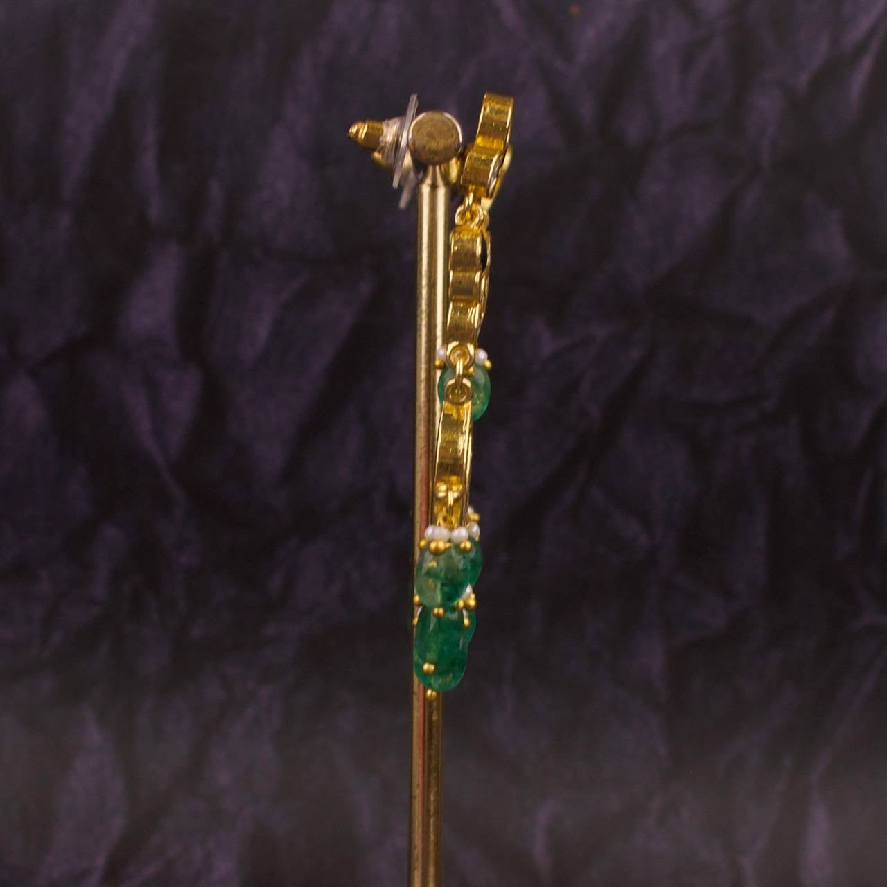 Moissanite Polki Chandbali Earrings With Beads Hanging