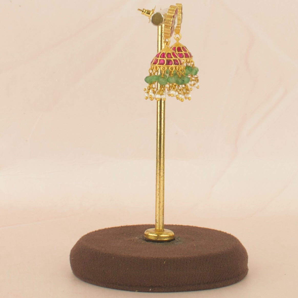 Small sized Floral Design Jadau Kundan Jhumki with Beads