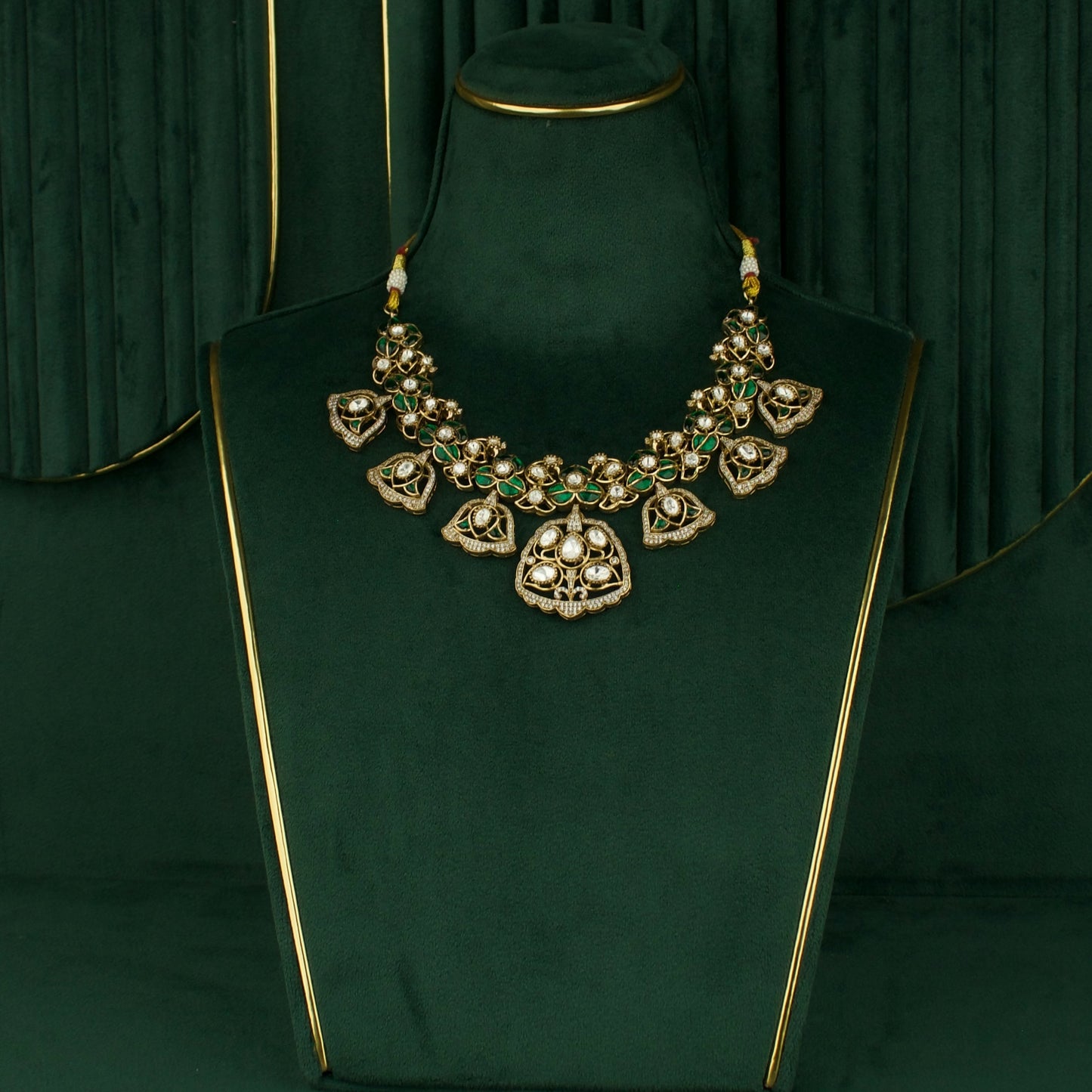 Regal Bells: Victorian Polki Necklace Set with Intricate Detailing