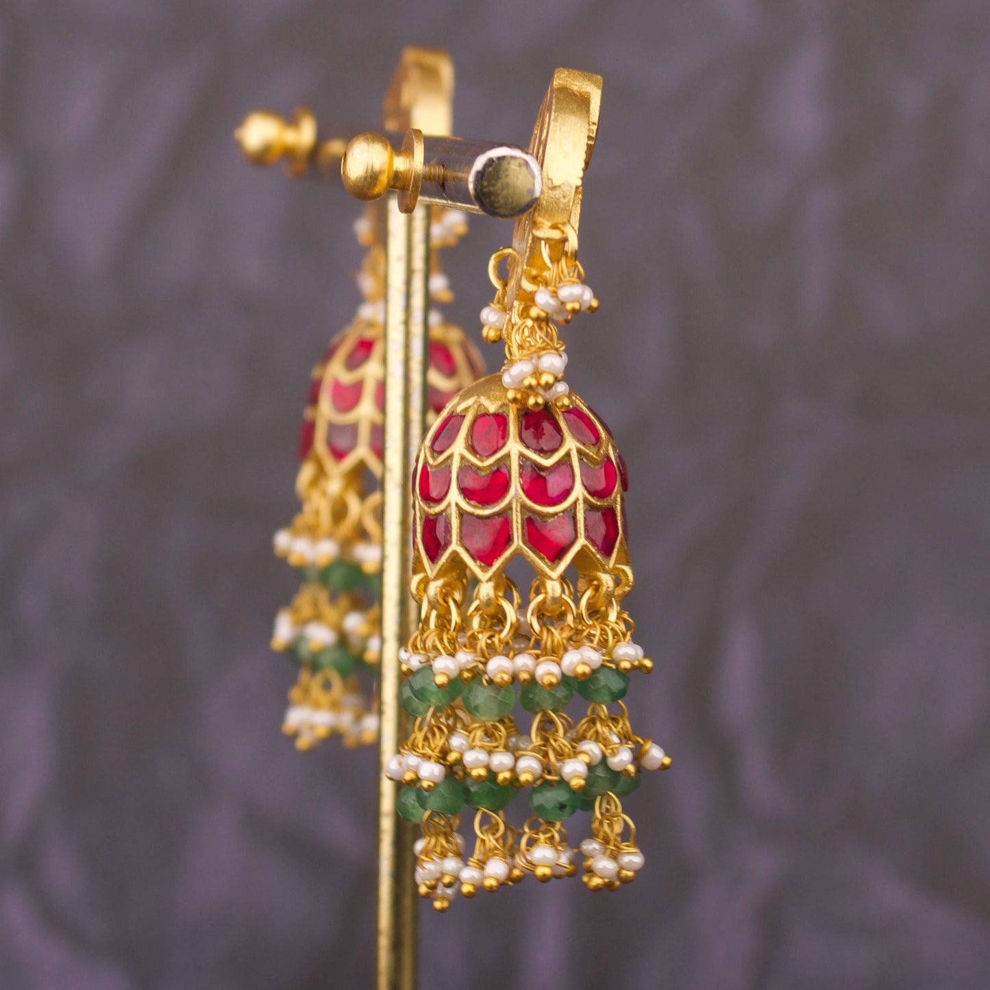 Chand Kundan Jhumka Earrings With Pearl Drops
