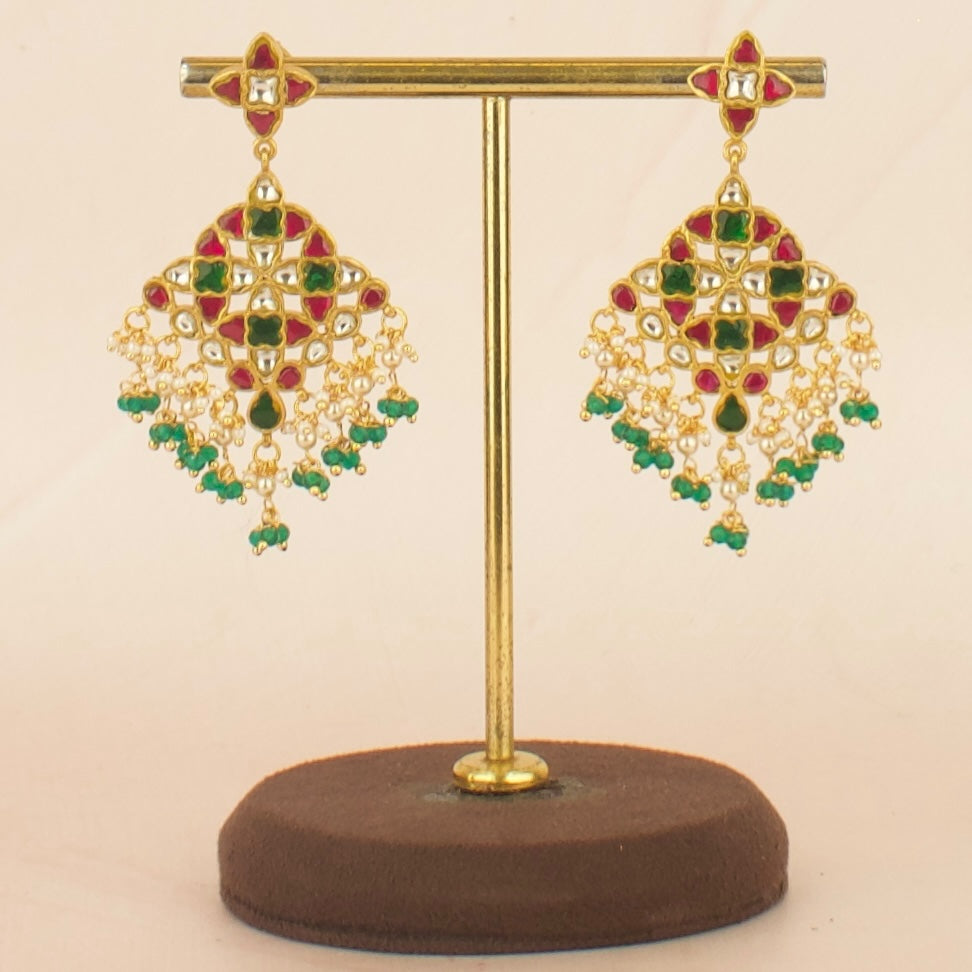 Unique Gold Style Jadau Kundan Hanging Earrings