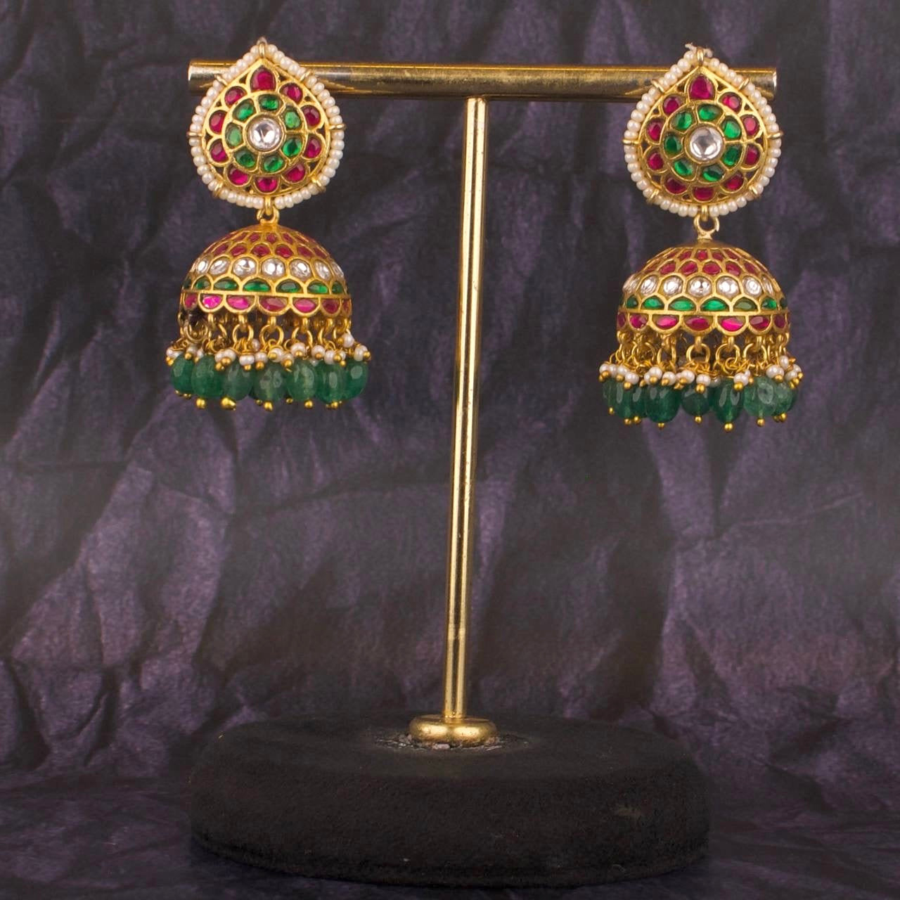 Multi Colored Jadua Kundan Jhumki Earrings