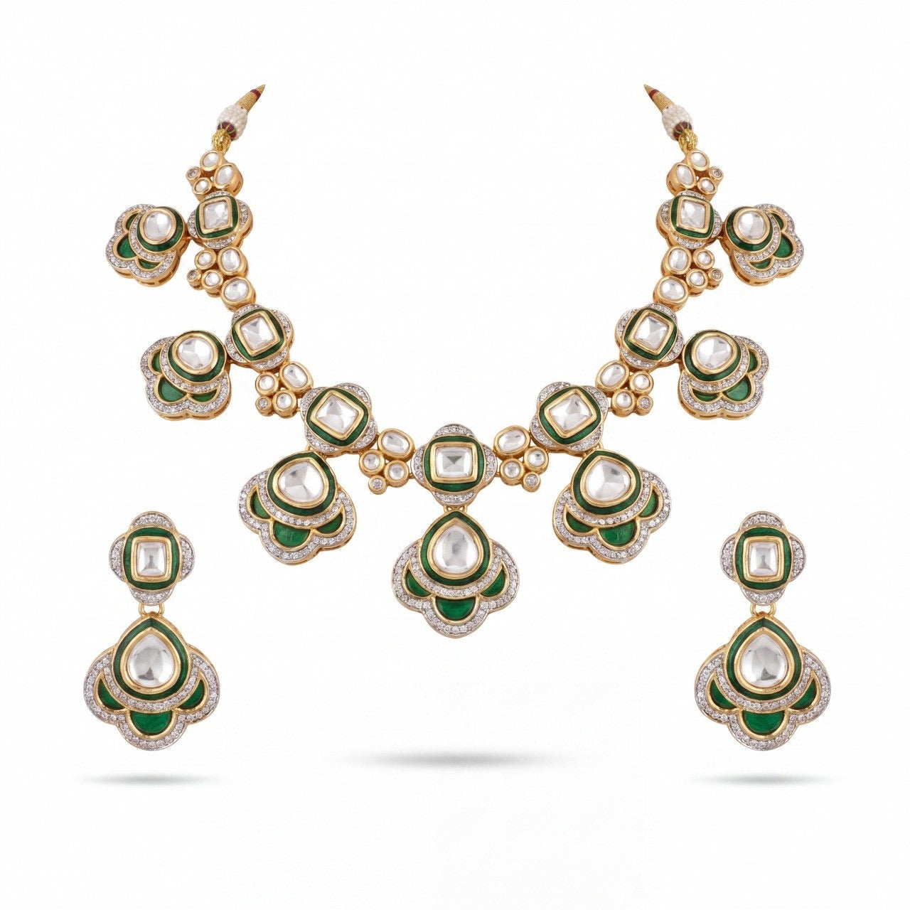 Multicolor Petal Charm Victorian Polki Necklace Set