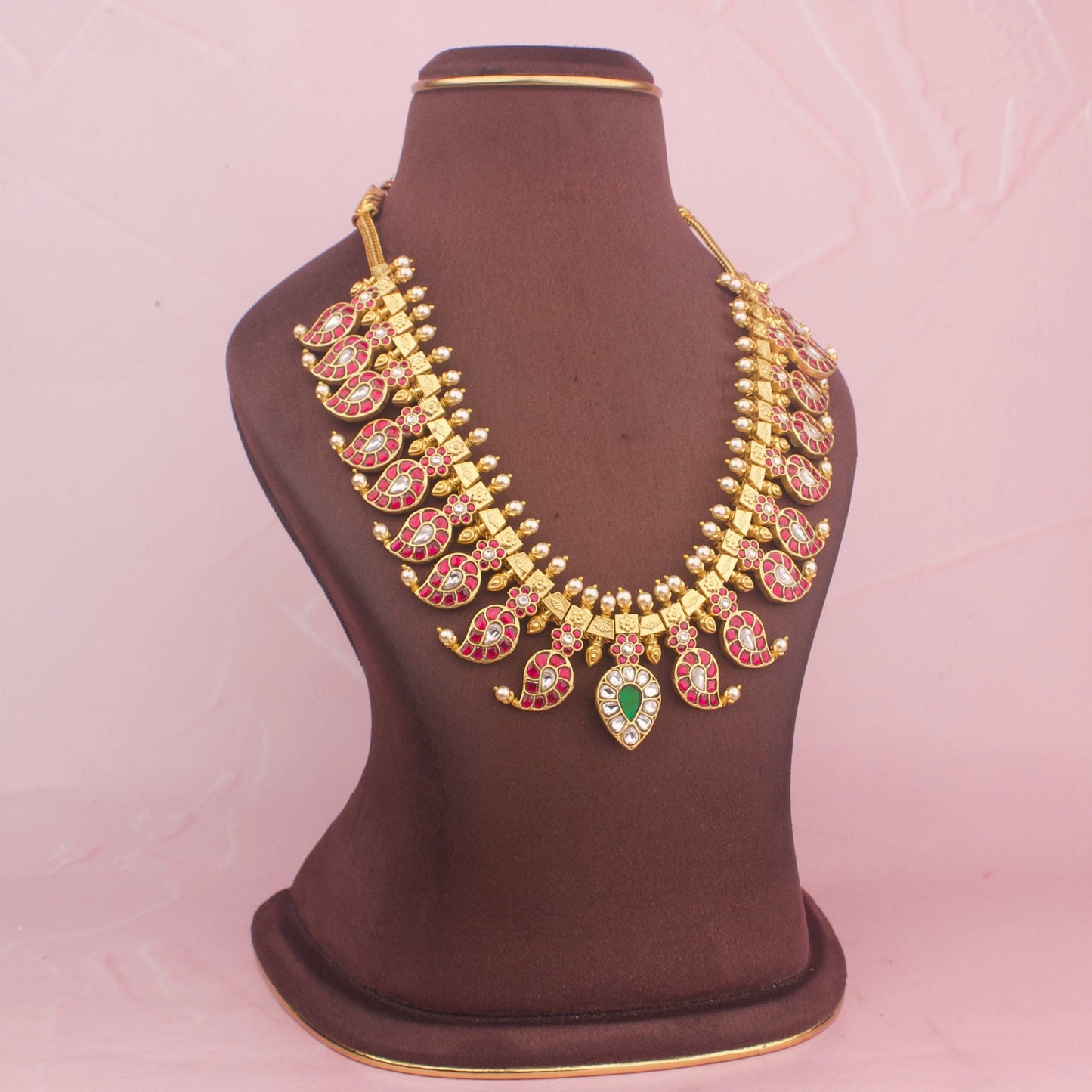 Close-Up Detail View of Majestic Jadau Kundan Mango Necklace | Dulhan Jewels