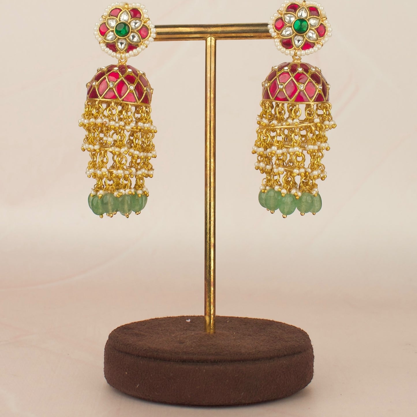 Jadau Kundan Pearl Layer Jhumka Earrings