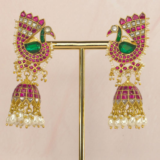 Big peacock studded jadau kundan jhumki