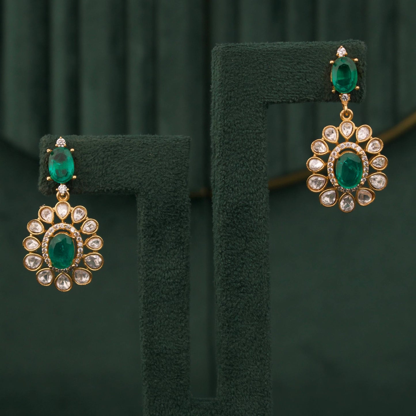 Victorian Finish Polki Short Necklace With Matching Earrings