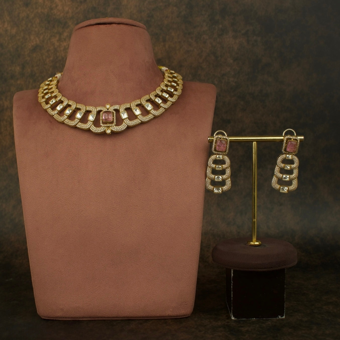 Elegant Victorian Polki Necklace Set with zircons