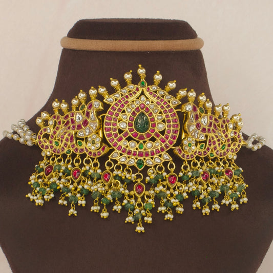 Maharani Jadau Kundan Choker Necklace with pearls with 22k Gold plating