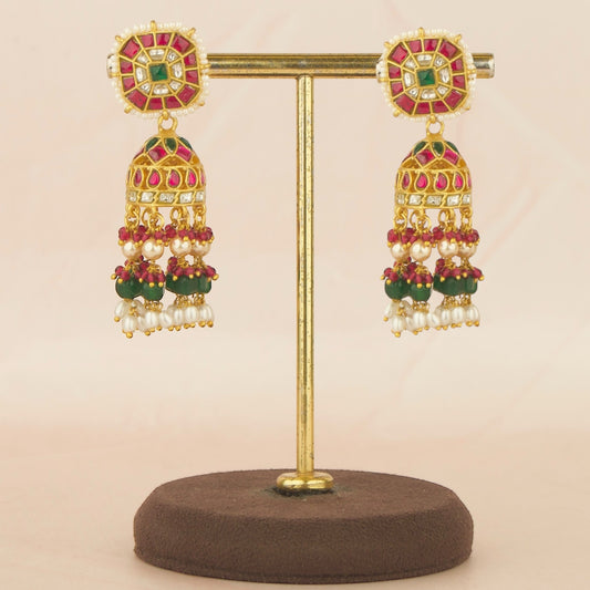 Dazzling Floral Design Jadau Kundan Jhumki with Guttapusalu