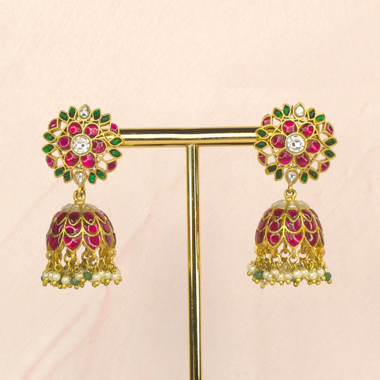 Beautiful Flower & leaf Jadau Kundan Jhumka