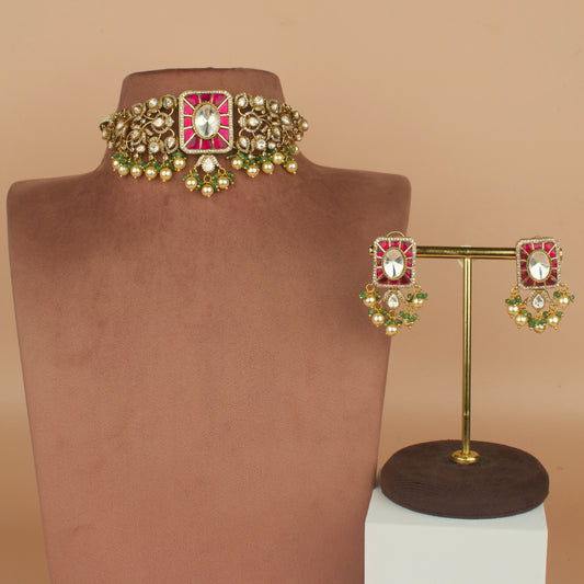 Opulent Victorian X Jadau Kundan Polki Choker Set