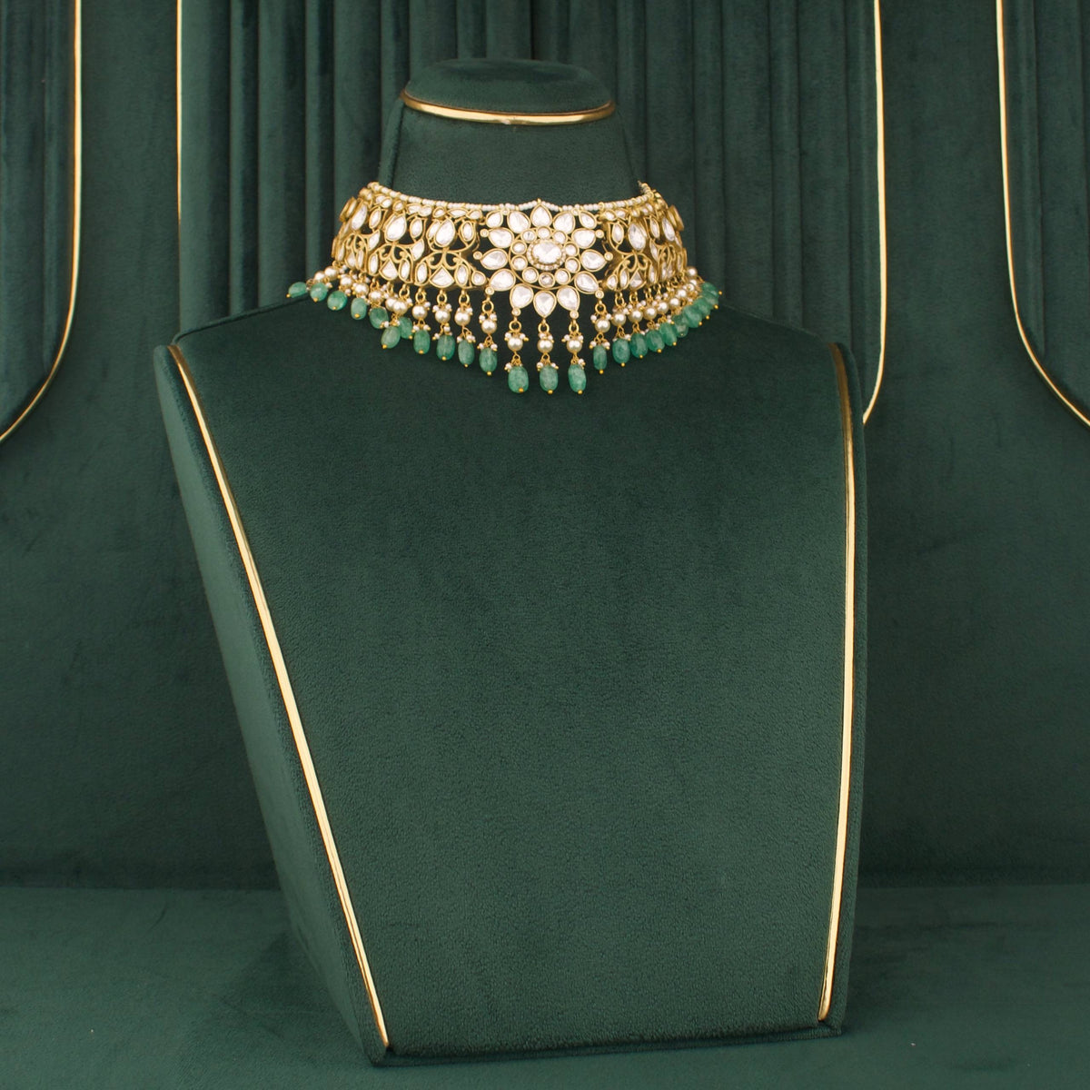 Victorian Polki Choker Set With Matching Earrings