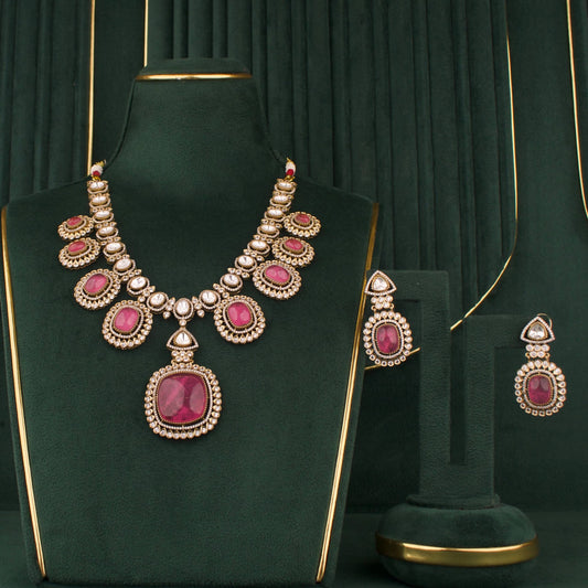 Handcrafted detail view of Nita Ambani Inspired Victorian Polki Necklace Set jewelry piece