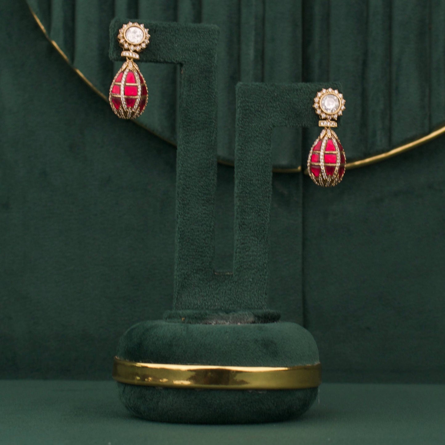 Minimal Polki Drop Necklace Set With Matching Earrings