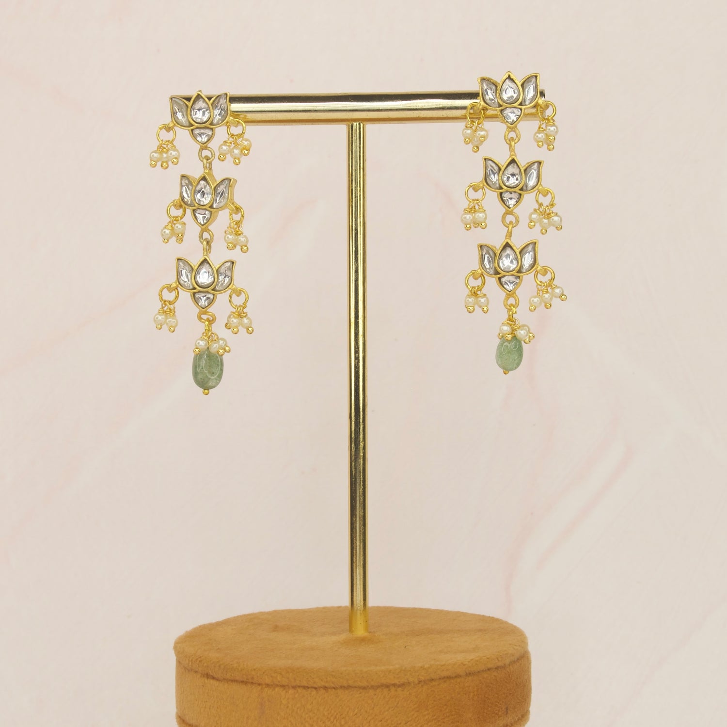 Multi Step Floral Jadau Kundan Hanging Earrings  with 22k gold plating. This Product belongs to Jadau Kundan jewellery Category