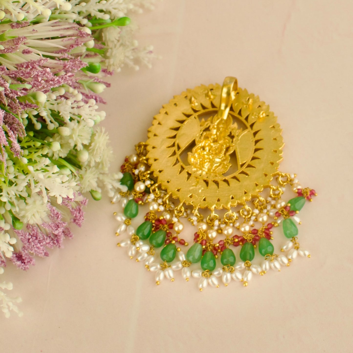 Ganesh Design Jadau Kundan Locket in Gold Style with Beads