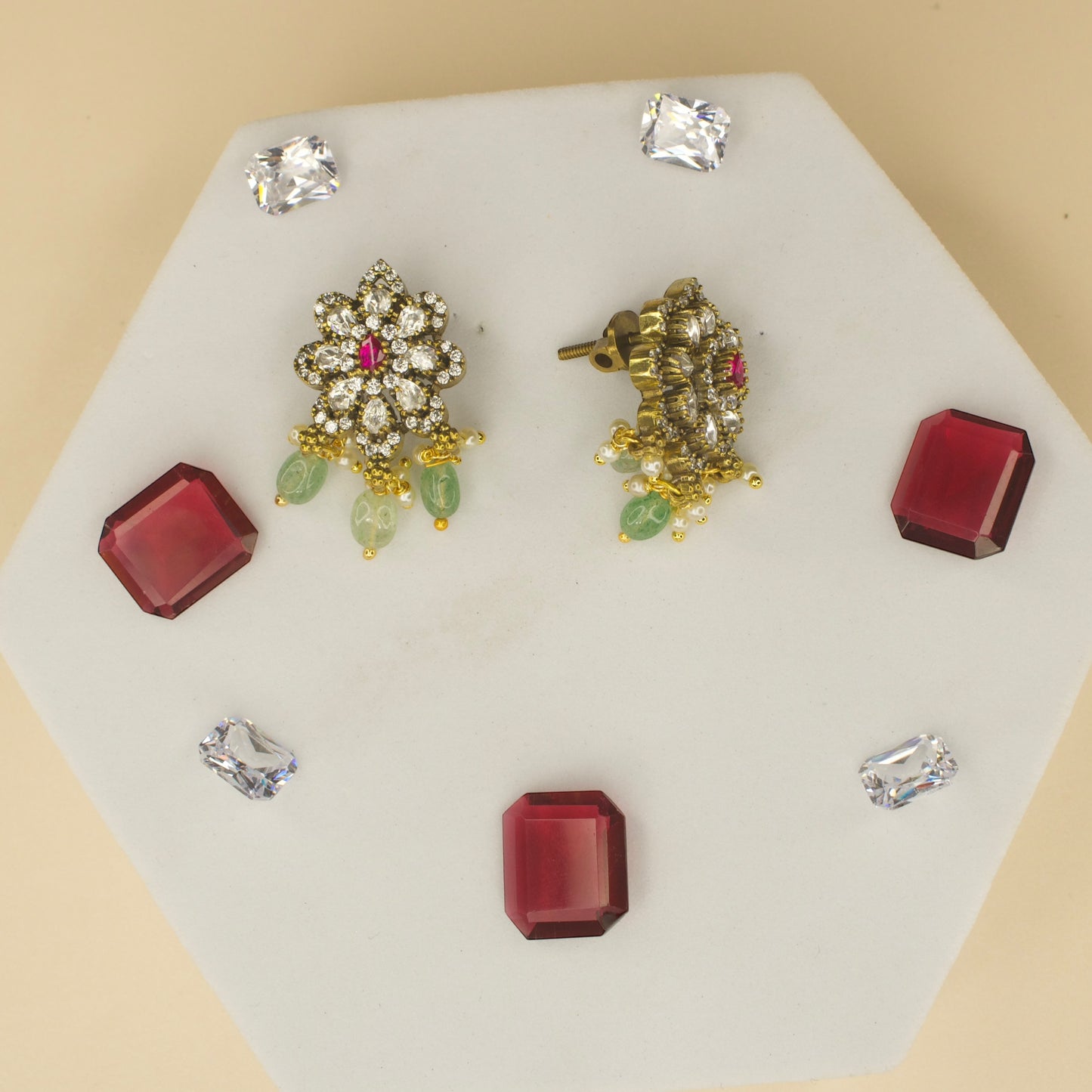 Delicate emerald,amethyst,Ruby studs in Victorian finish with high quality victorian finish