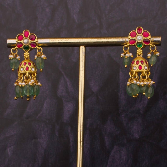 Floral Studded Sleek Jadau Kundan Jhumki Earrings