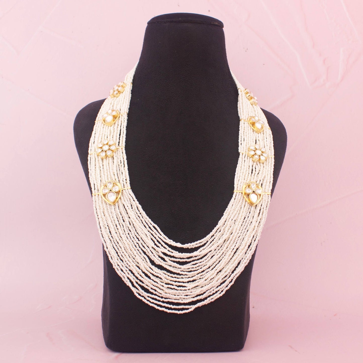 Multi-Layer Jadau Kundan Beaded Necklace With Kundan Polki Accents