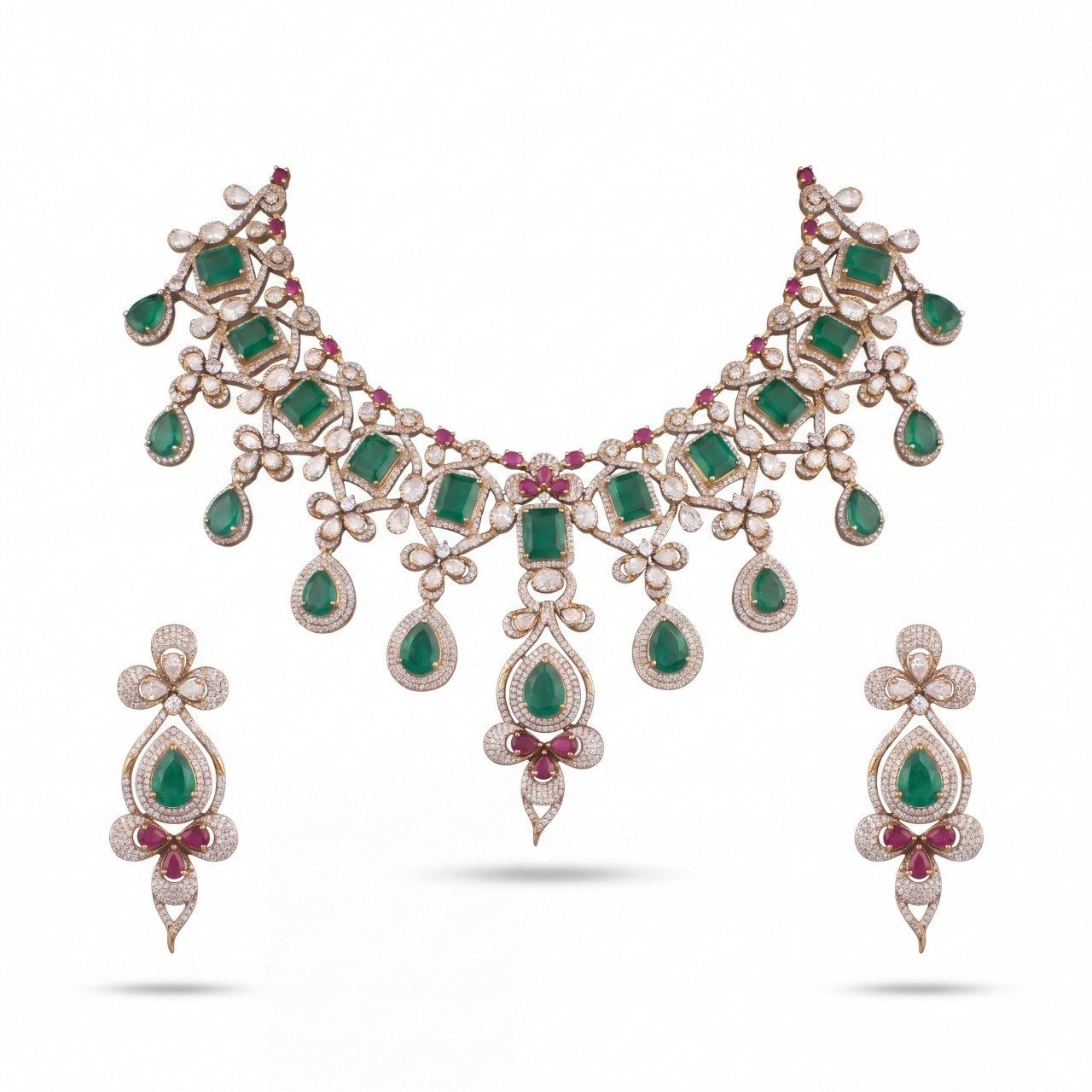 Royal Moissanite Polki Necklace Set In Victorian Finish