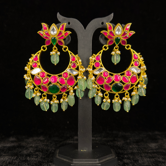 Radiant Lotus Petal Jadau Kundan Chandbali Earrings