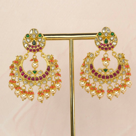 Vibrant Elegance Jadau Kundan Chandbali Earrings