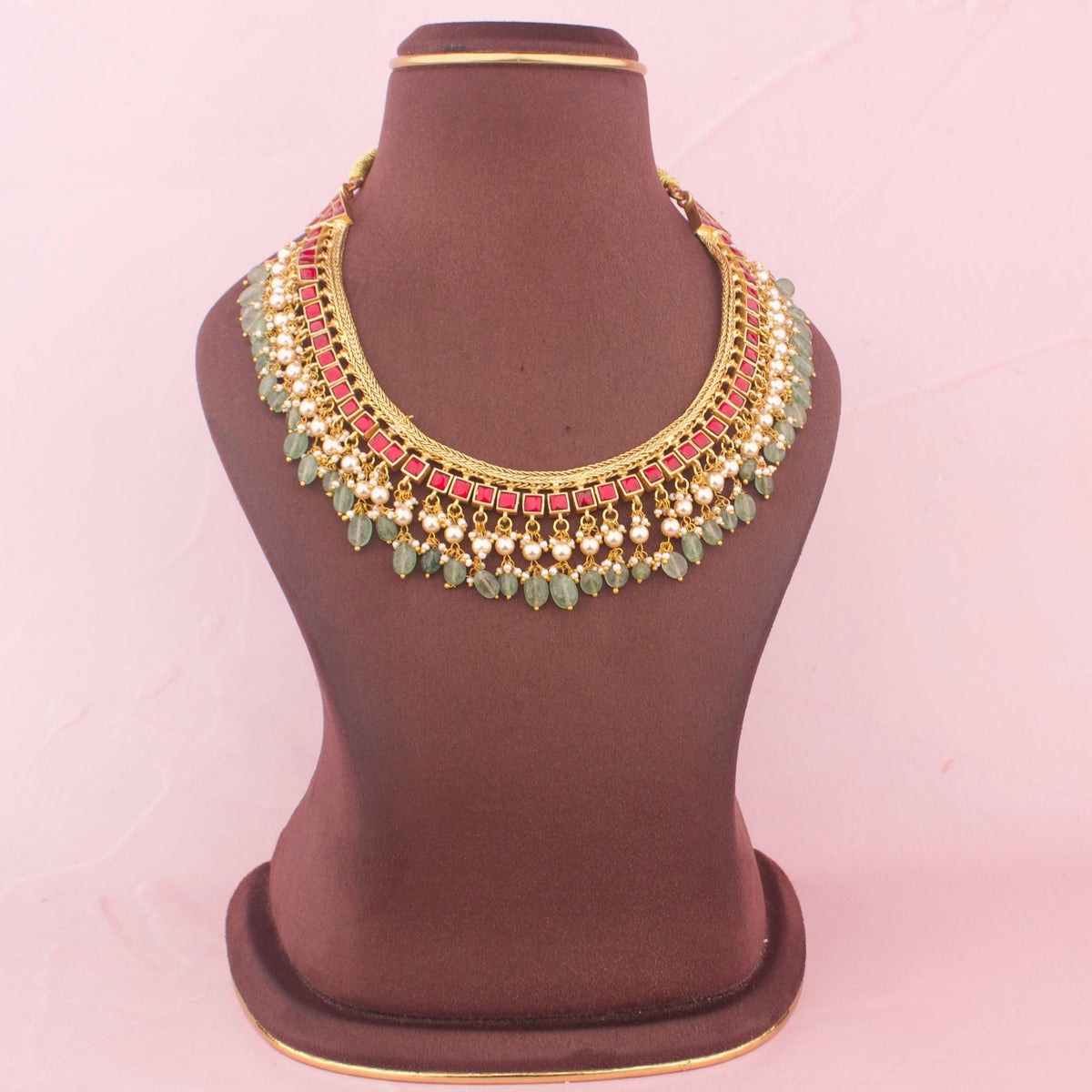 Reversible 2 in 1 Jadau Kundan Jalebi Necklace With Beads Hanging