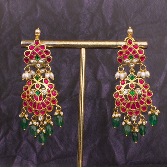 Unique Jadau Kundan Hanging Chandbali Earrings