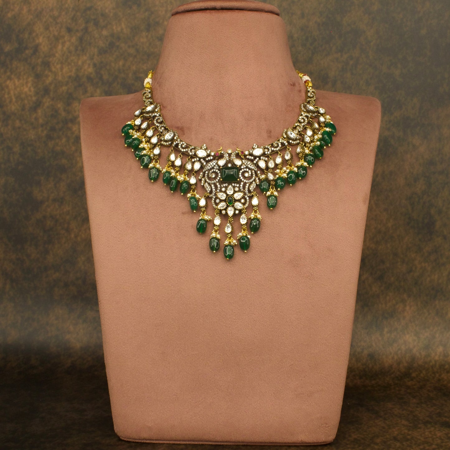 Victorian Peacock Kanti Necklace with matching earrings