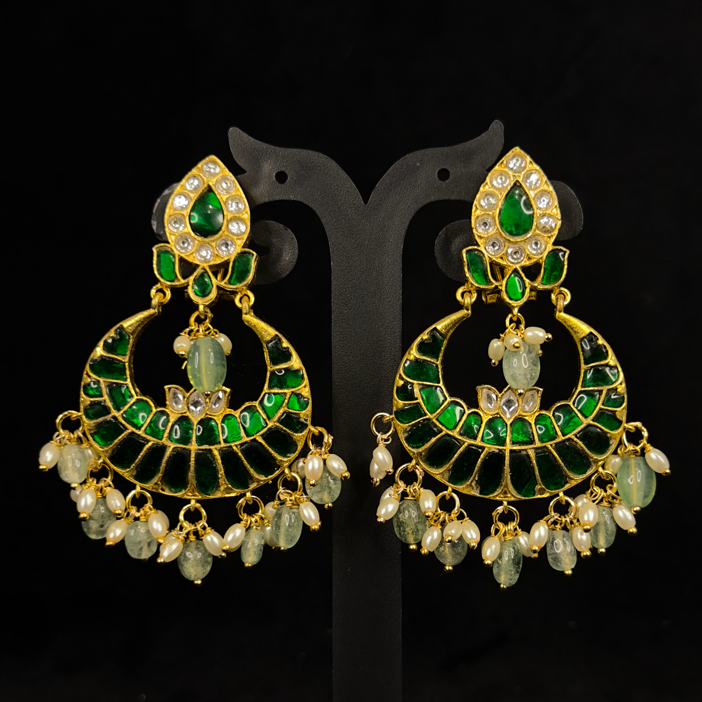 Emerald Grace Jadau Kundan Chandbali Earrings