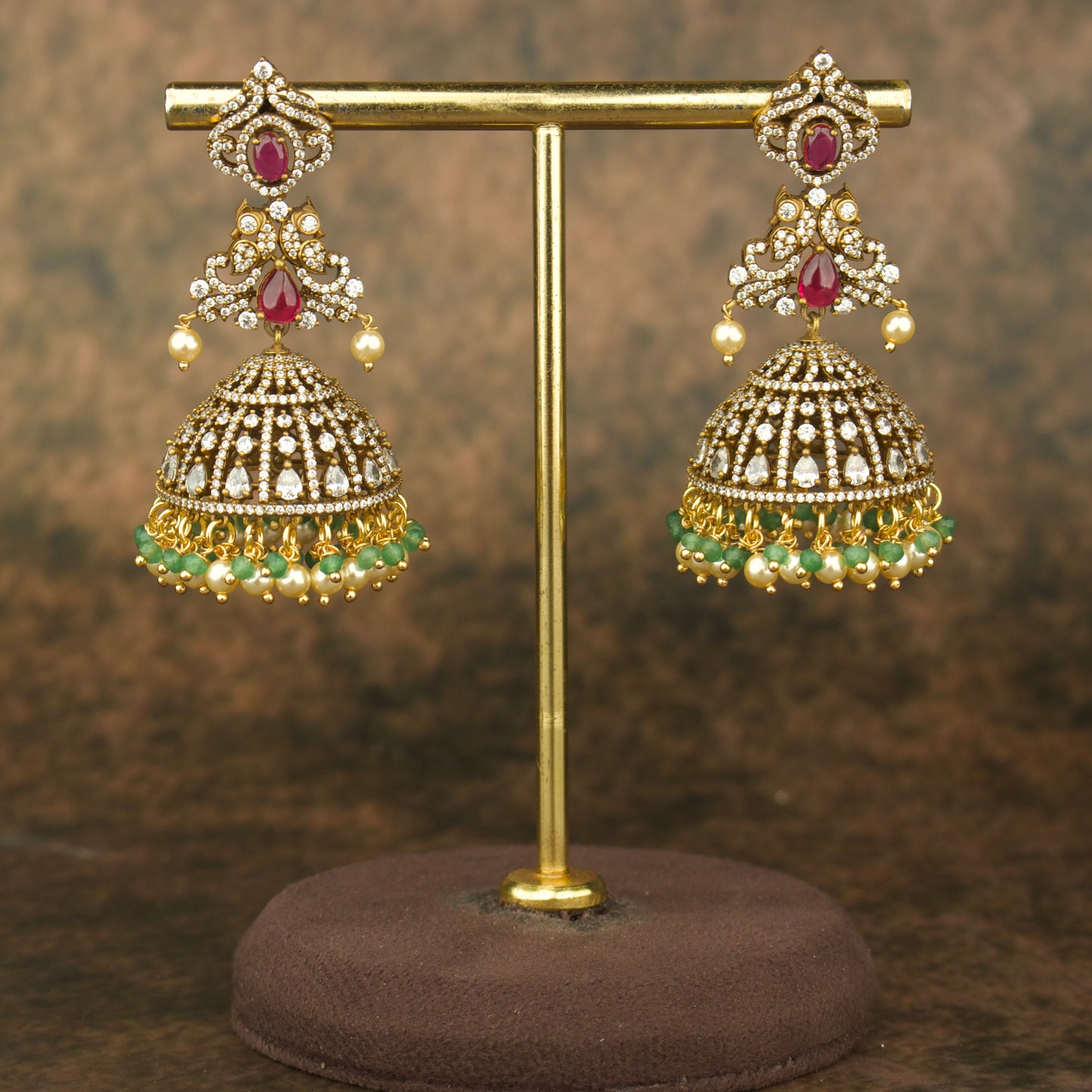 Exquisite Victorian Jhumka Earrings with Intricate Gemstone Detailing