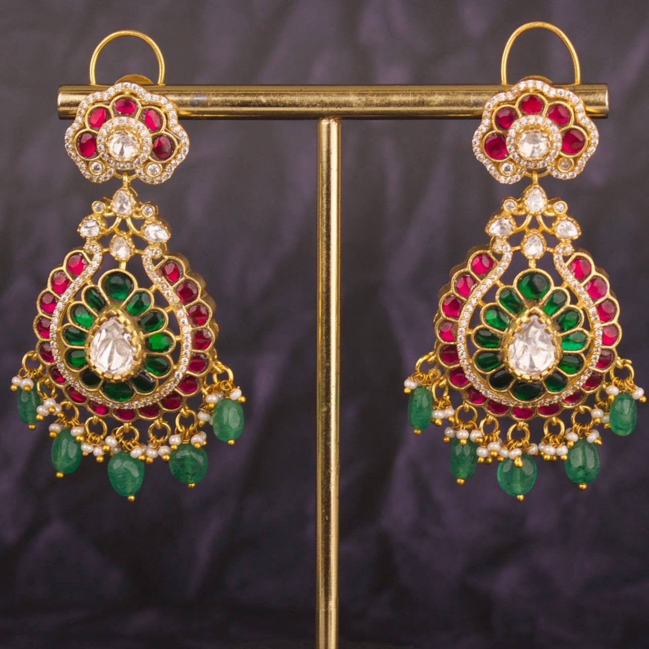 Fusion Polki x Jadau Kundan Chandbali Bridal Earrings